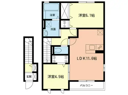 ソルメゾン相原(2LDK/2階)の間取り写真