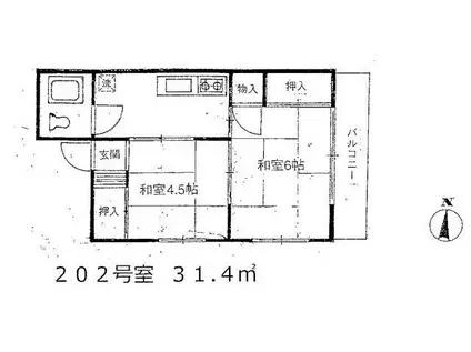ミセレニ白山(2K/2階)の間取り写真