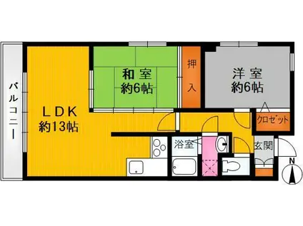サングリエ間之町(2LDK/3階)の間取り写真