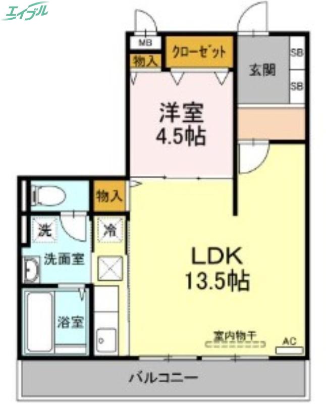 エスポワール青江(1LDK/1階)の間取り写真