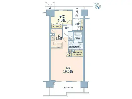 ベイサイドシティコスモスクエア駅前(1LDK/5階)の間取り写真