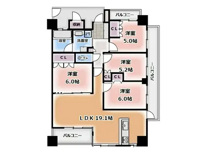 シャトレ愛松須ヶ口(4LDK/3階)の間取り写真