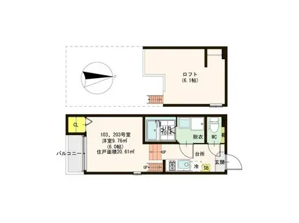 ハーモニーテラス長田II(1K/1階)の間取り写真