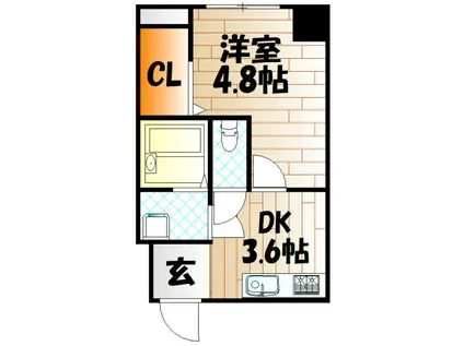 京町プレイスレジデンスI(1DK/3階)の間取り写真