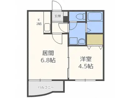 ダイナスティアII(1DK/3階)の間取り写真
