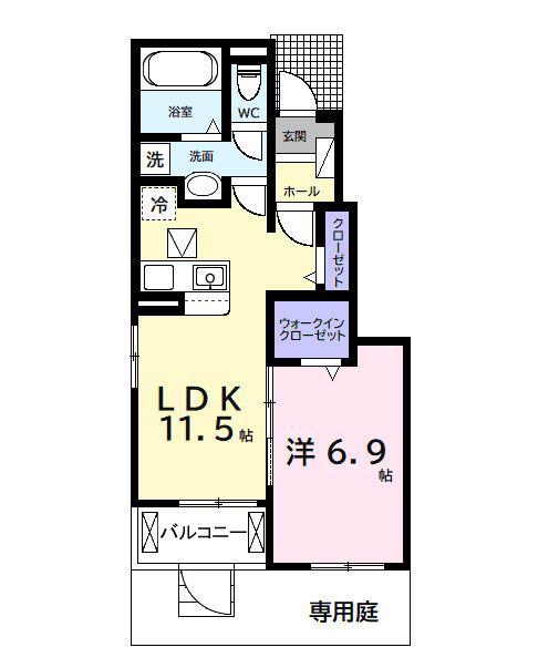 今津朝山アパートII(1LDK/1階)の間取り写真