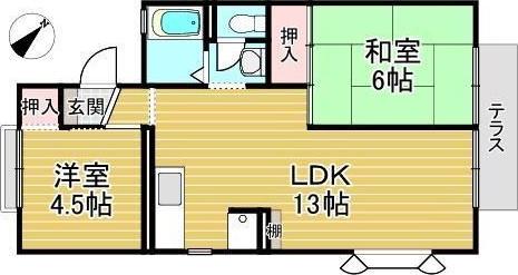 ドミール荻野(2LDK/1階)の間取り写真