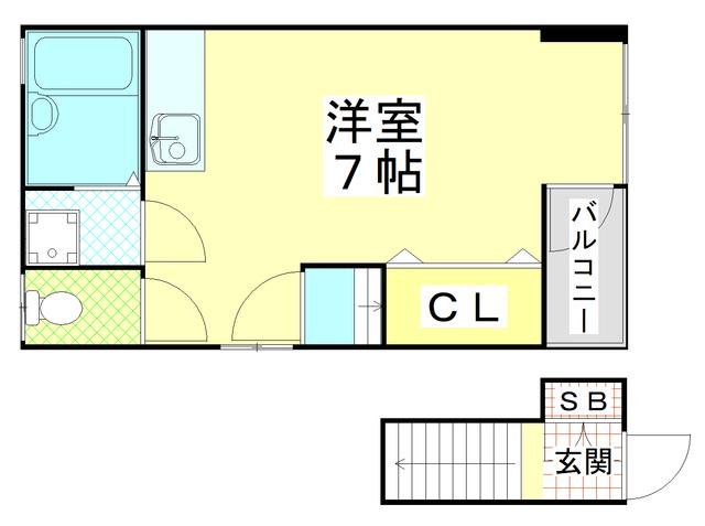チェリーハイツ東1(ワンルーム/2階)の間取り写真