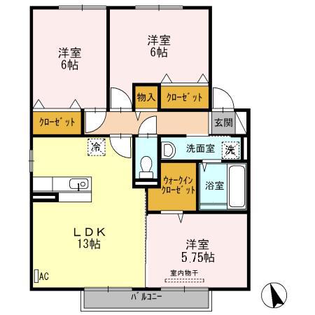 グリーンレジデンスB棟(3LDK/2階)の間取り写真