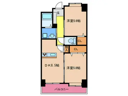 レシェンテ・ヴィラ福間(2LDK/4階)の間取り写真