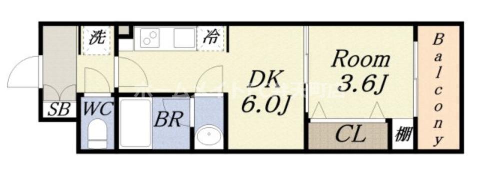 ALIVIS九条(1DK/15階)の間取り写真