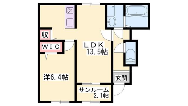 パルミエA(1LDK/1階)の間取り写真