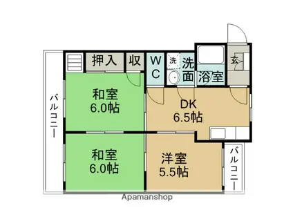 ピュアライフ長草A棟(3DK/4階)の間取り写真