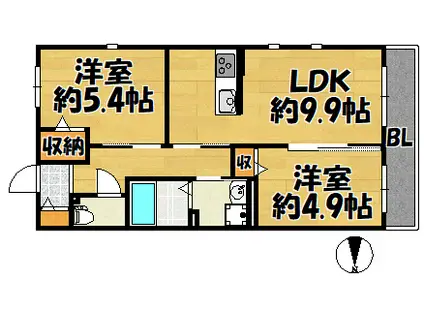 T.リヒトハイム(2LDK/2階)の間取り写真