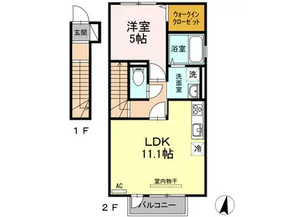 ロイヤルヴィラ・マロ(1LDK/2階)の間取り写真