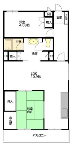 ハイム三栄(2LDK/1階)の間取り写真