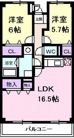 アルカディア(2LDK/4階)の間取り写真