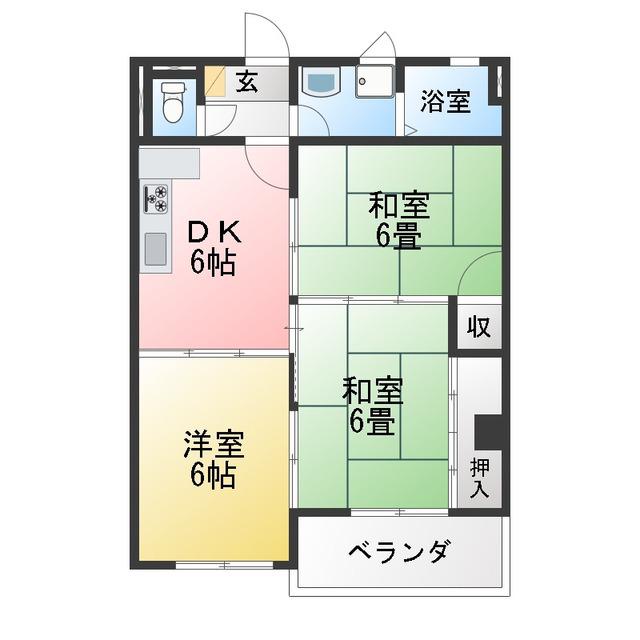 グリーンハイツ那加(3DK/4階)の間取り写真