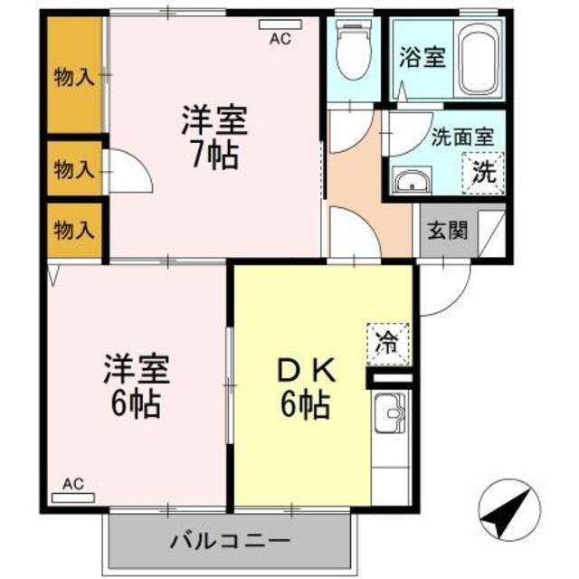プレインA(2DK/2階)の間取り写真