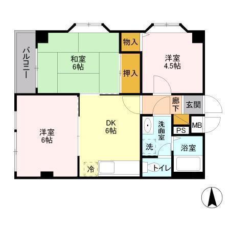 アムール(3DK/4階)の間取り写真