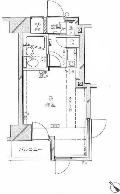 クリオ阪東橋壱番館(1K/11階)の間取り写真
