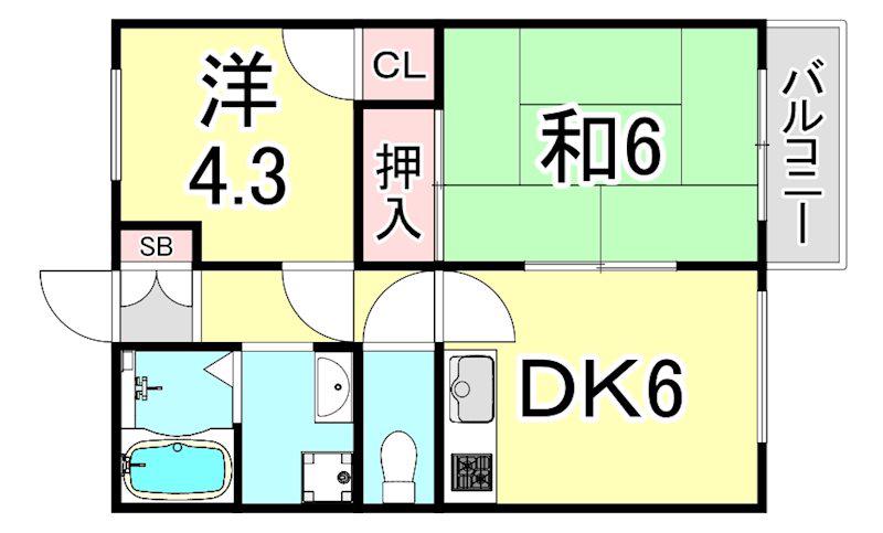 ハイツ香風I(2DK/1階)の間取り写真