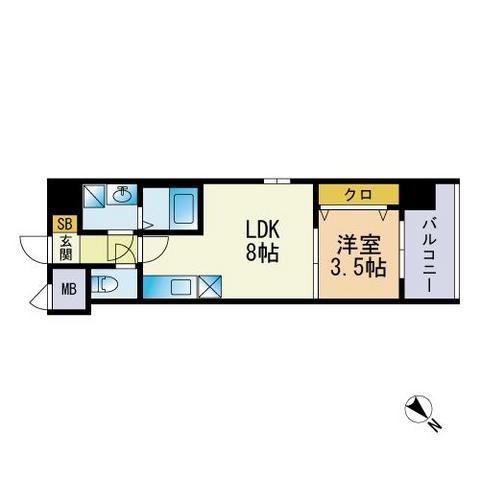 モダンパラッツオ天神北II(1LDK/6階)の間取り写真