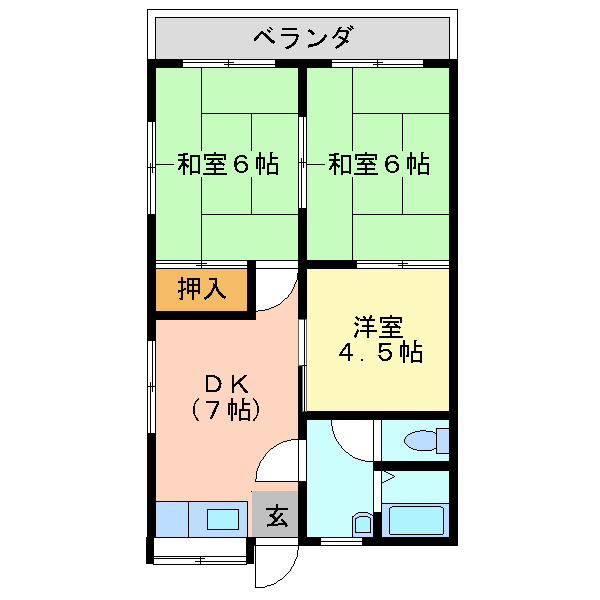 松山町上アパート(3DK/2階)の間取り写真