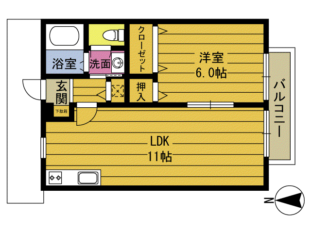 TMKソレジオB棟(1LDK/1階)の間取り写真