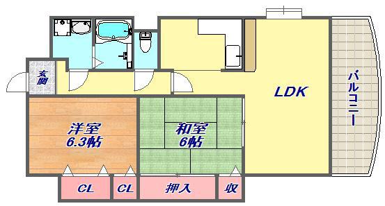 グリーンハウス大石(2LDK/3階)の間取り写真