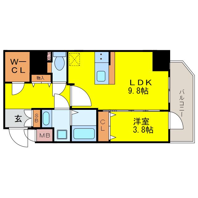 プレサンス松屋町グレース(1LDK/9階)の間取り写真