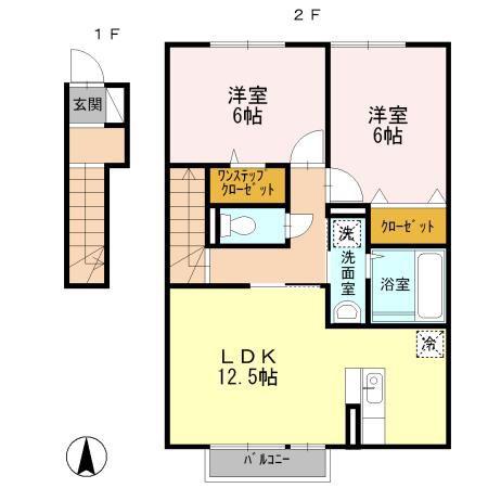 カーミー・芳川 A棟(2LDK/2階)の間取り写真