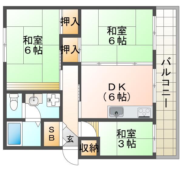 新多聞第2 116号棟(3DK/5階)の間取り写真