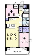 グランツ倉敷(2LDK/6階)の間取り写真