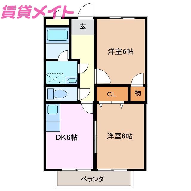 SURPLUSモンパルナス(2DK/2階)の間取り写真