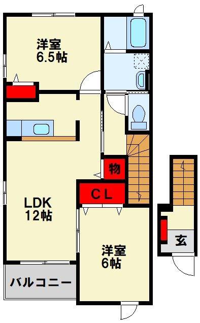フォルテ二島B(2LDK/2階)の間取り写真