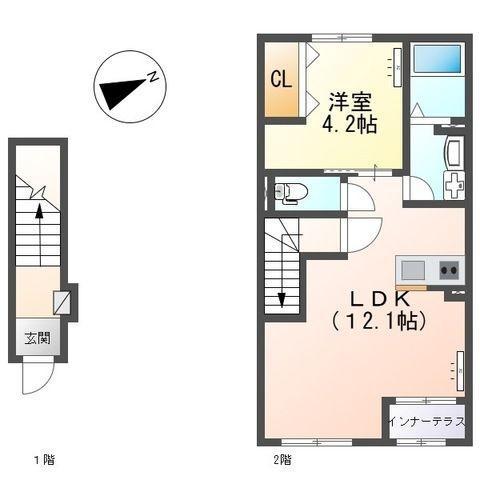 メゾン皆春(1LDK/2階)の間取り写真