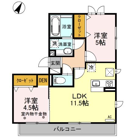 オリーブ(2LDK/1階)の間取り写真