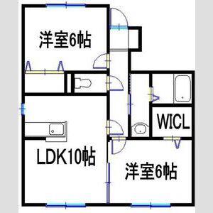 ファミールD棟(2LDK/1階)の間取り写真