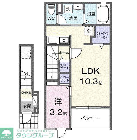 フローラ16(1LDK/2階)の間取り写真
