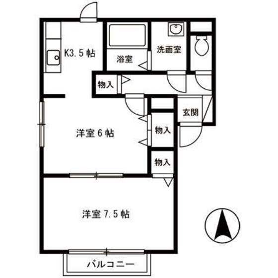 ハイセレール秀(2K/1階)の間取り写真