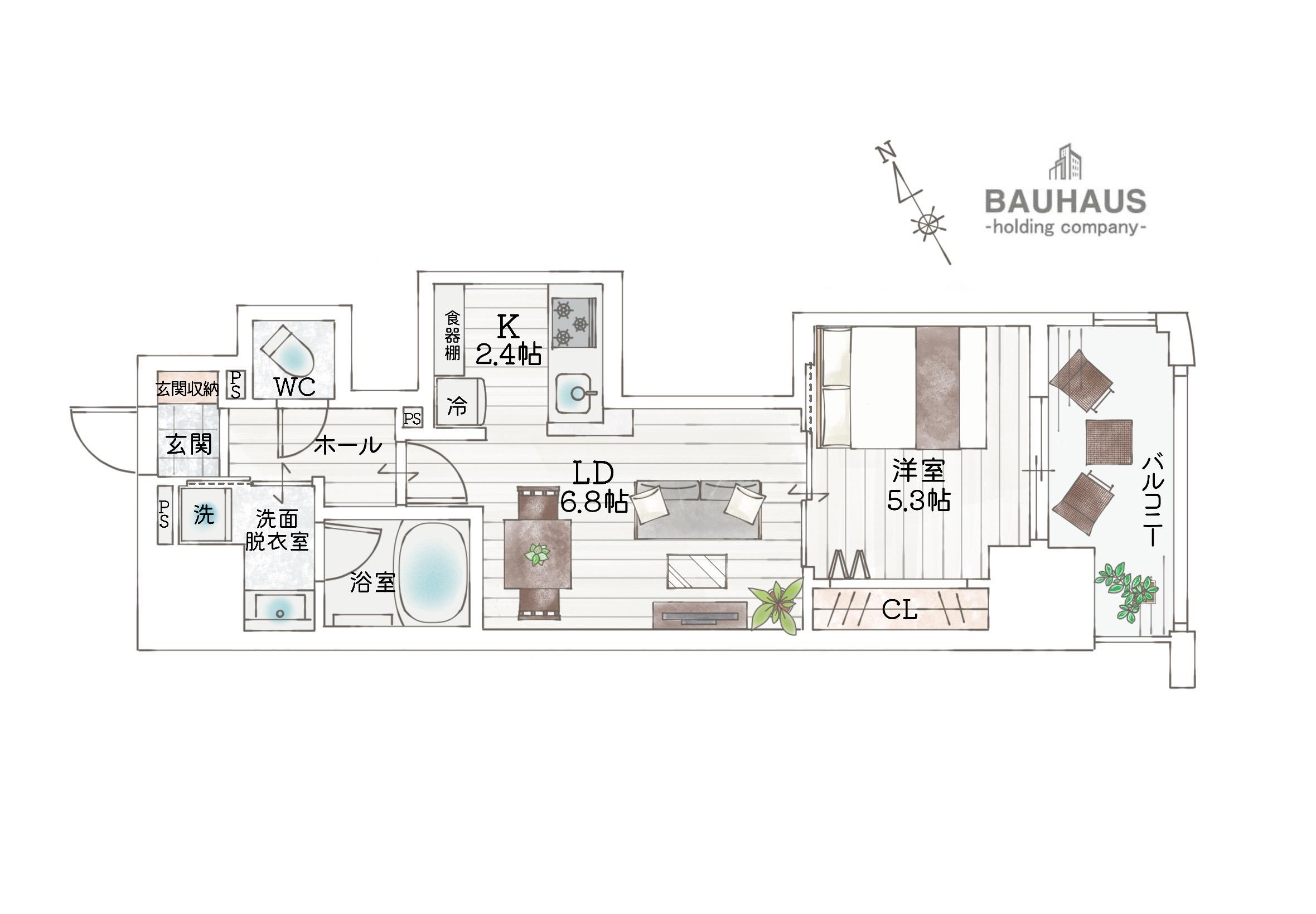 BAUHAUS舟入幸町NO.30(1LDK/3階)の間取り写真