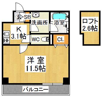 ルームズ学園北町(1K/6階)の間取り写真