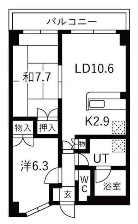 東加古川ミオ(2LDK/4階)の間取り写真
