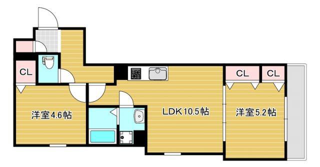 セレニティ豊川A棟(2LDK/3階)の間取り写真