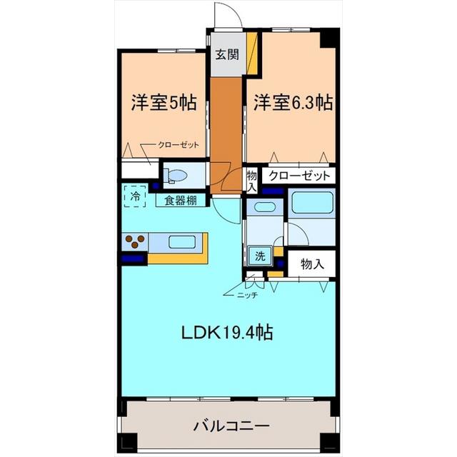 サーパス泉野出町南(2LDK/6階)の間取り写真