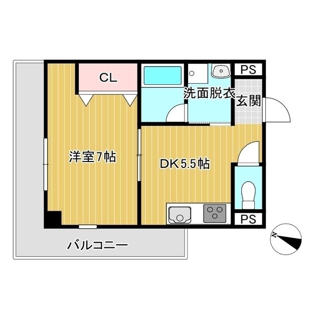 YKK西町(1DK/4階)の間取り写真