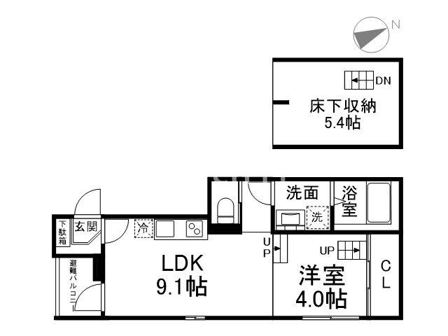 TUJIGAHANA淀(1LDK/1階)の間取り写真
