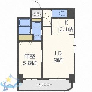 JEWEL北円山(1LDK/2階)の間取り写真