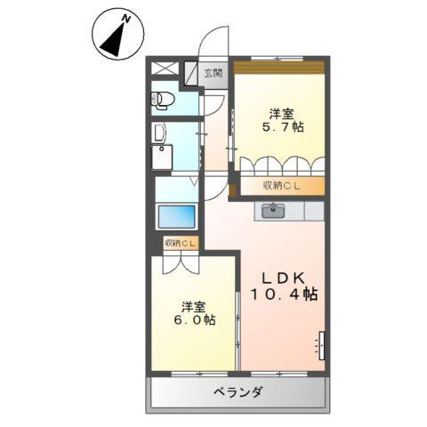 メサイア(2LDK/2階)の間取り写真